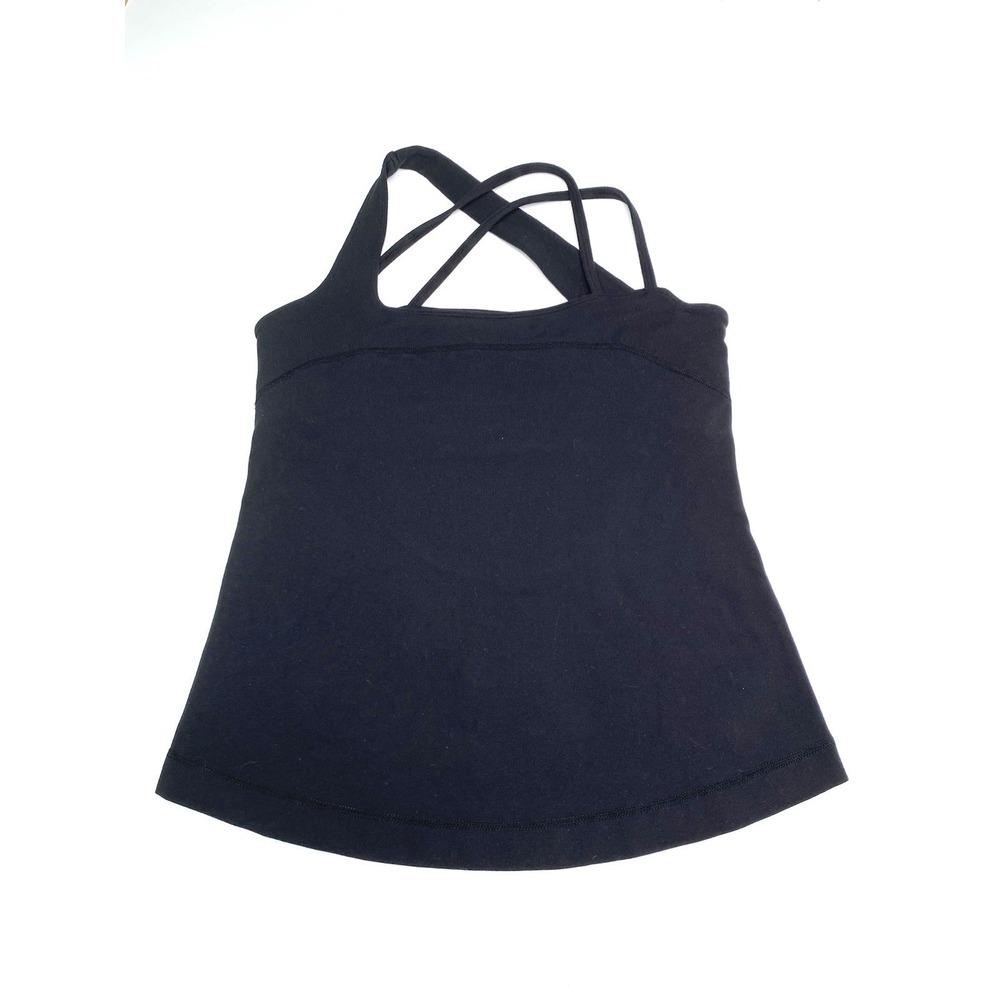 Lululemon Women Black Strappy Back Yoga Tank Top with Shelf Bra Cut Out Detail